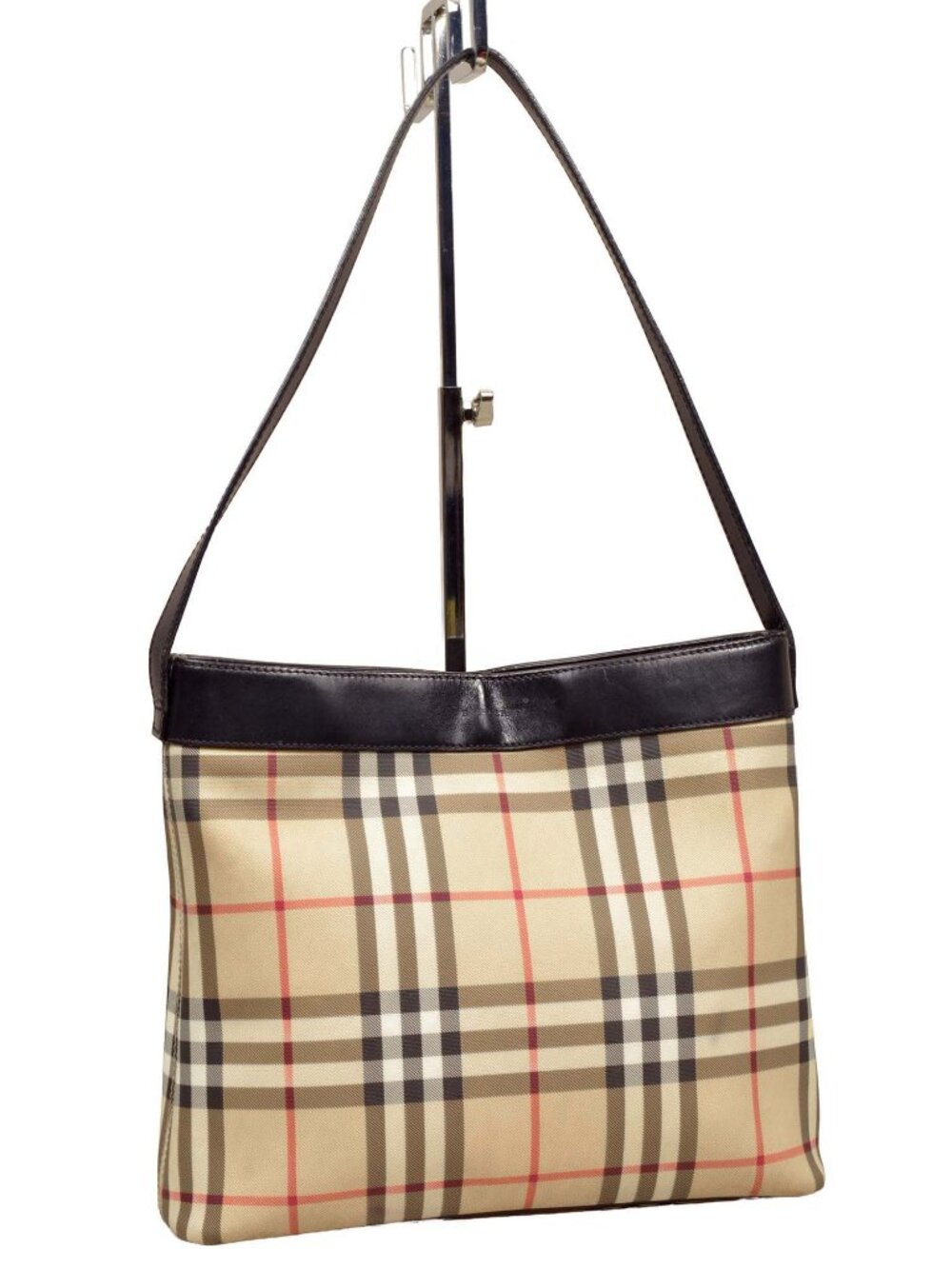 AUTHENTIC Vintage Burberry London Nova Check Black Leather Plaid Shoulder Bag